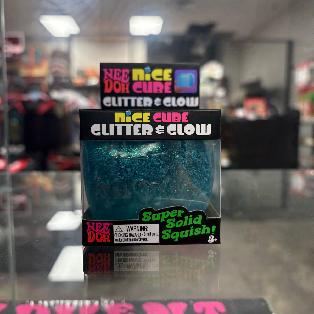 NeeDoh Nice Cube Glitter and Glow Squishy Fidget Toy Blue