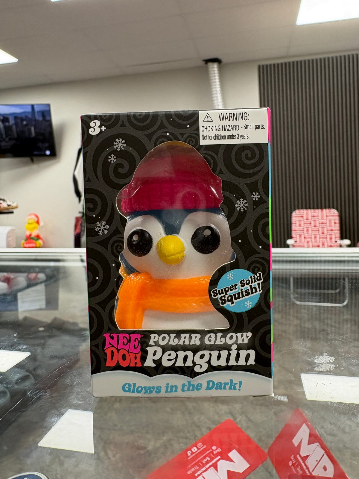 NeeDoh Polar Glow Penguin (Super Solid Squish Sticker) Squishy Fidget Toy Blue