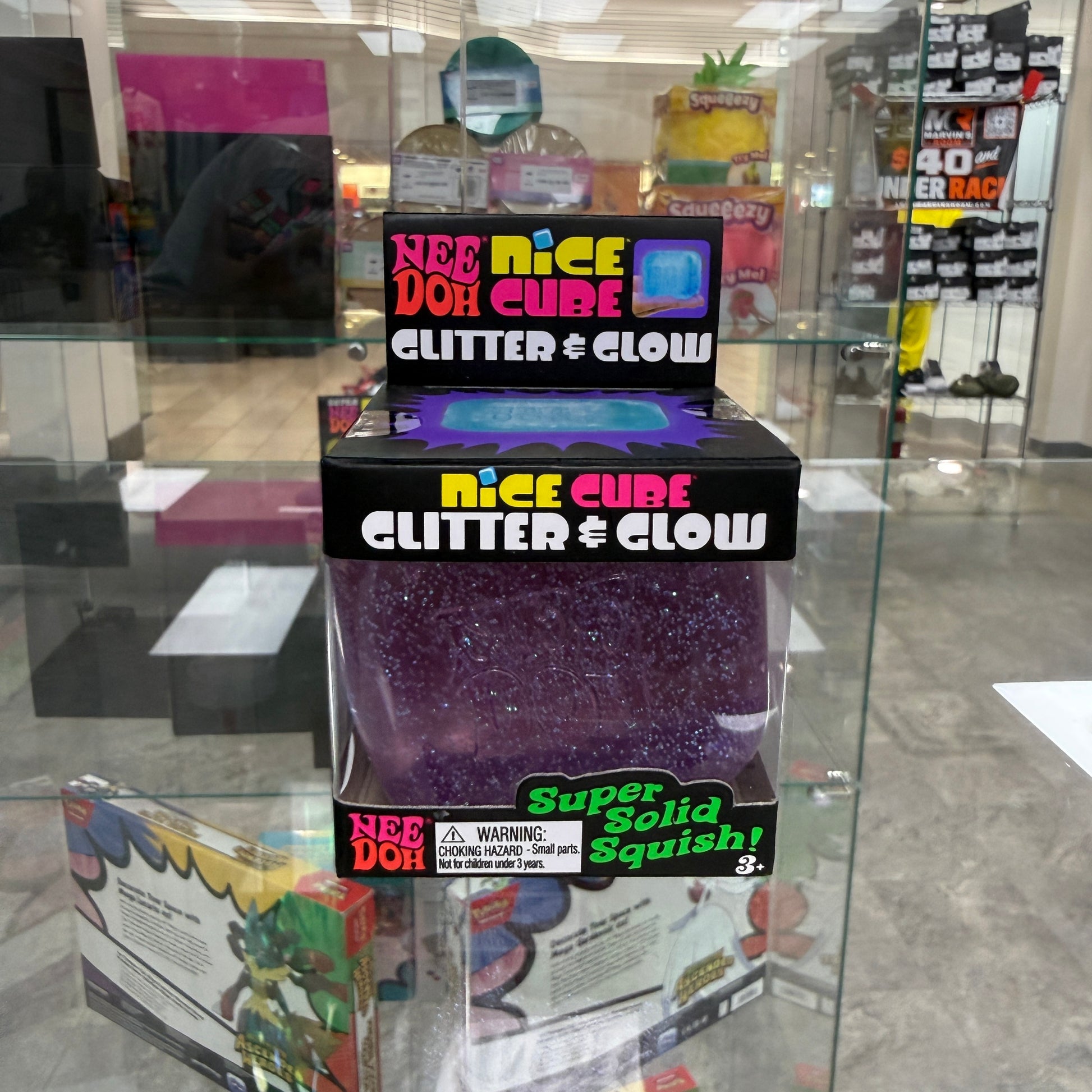 NeeDoh Nice Cube Glitter and Glow Squishy Fidget Toy Purple
