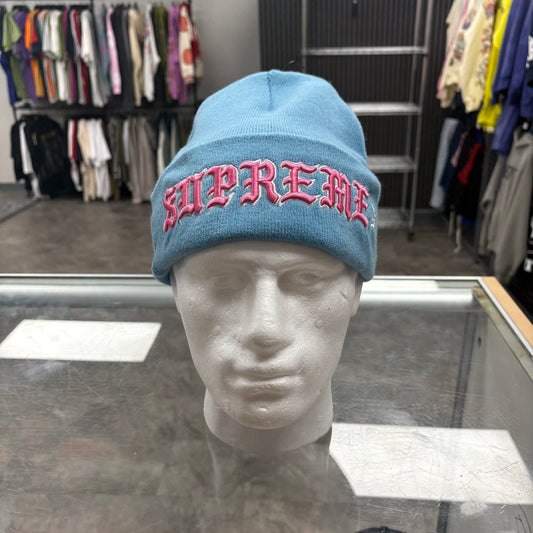 Supreme Cursive Beanie Blue Pink