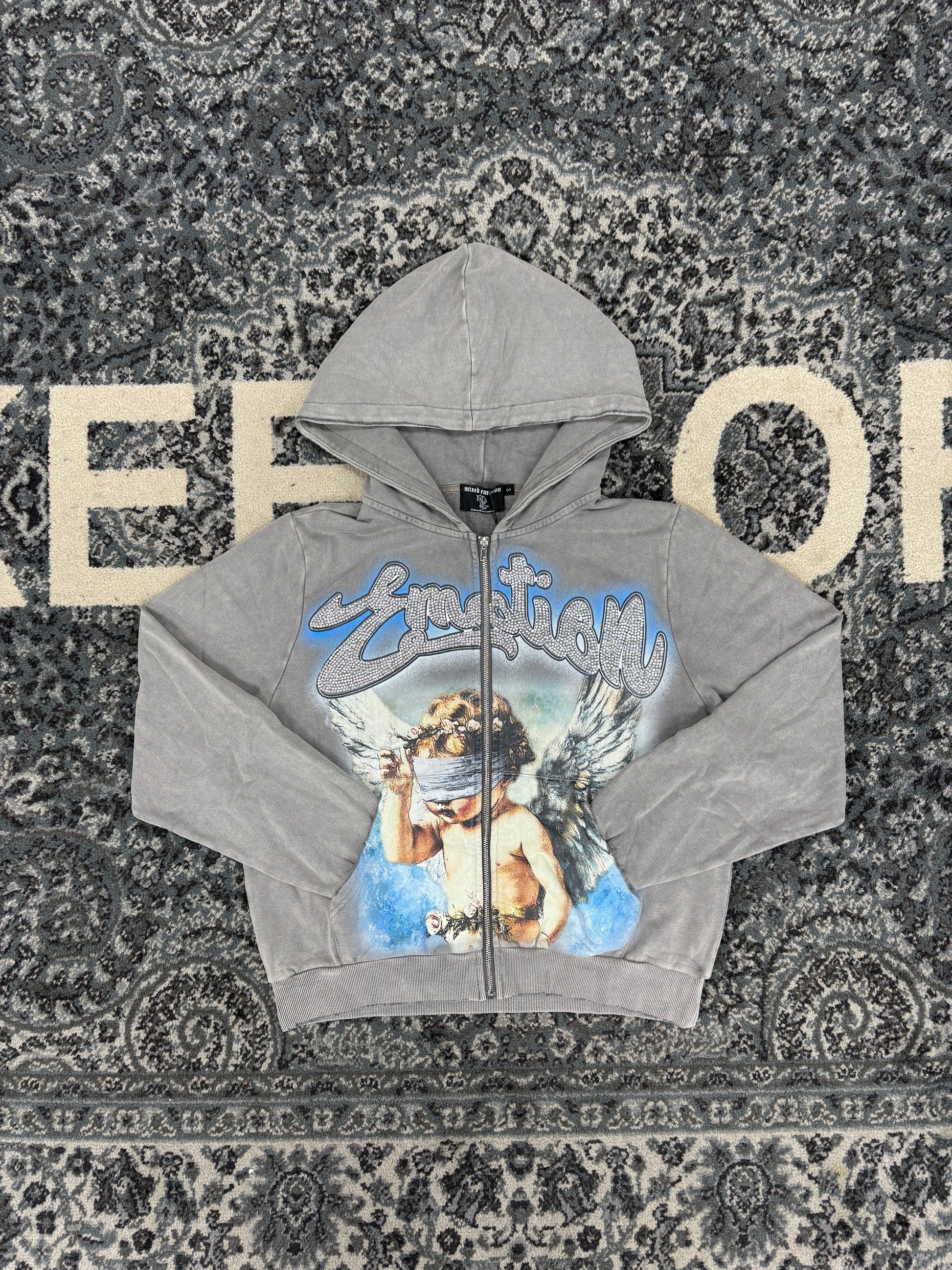 Mixed Emotion Grey Rhinestone Hoodie