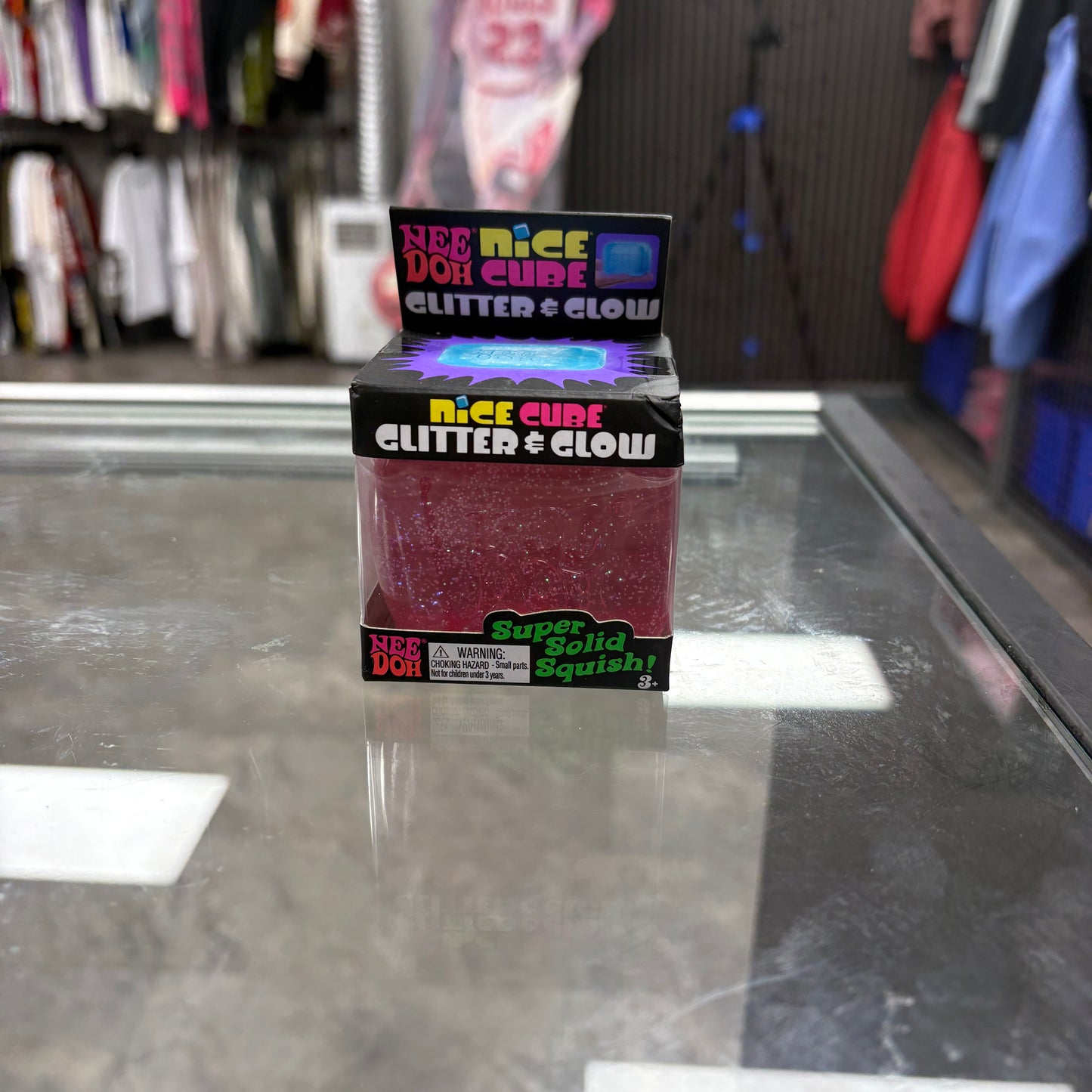 NeeDoh Nice Cube Glitter and Glow Squishy Fidget Toy Pink