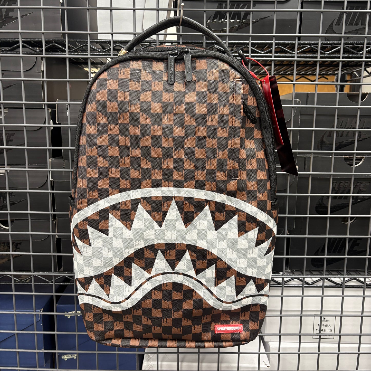 Sprayground Drip Check Shark Backpack Brown/Cream