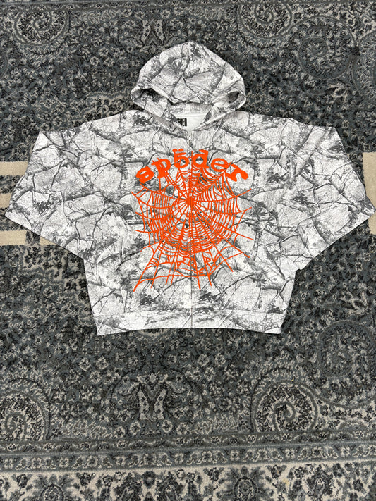 Sp5der Real Tree OG Web V2 Zip Hoodie White Camo