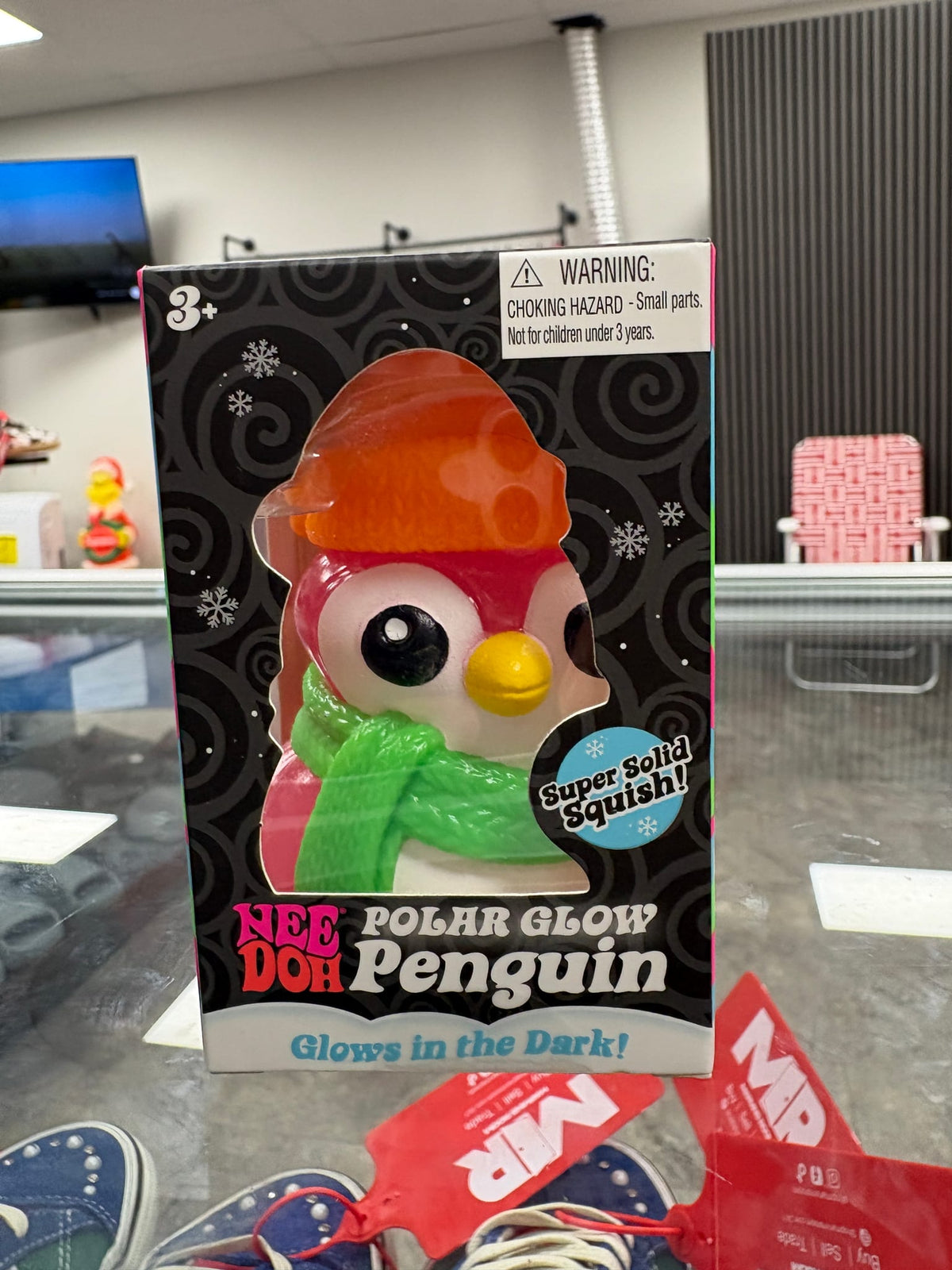 NeeDoh Polar Glow Penguin (Super Solid Squish Sticker) Squishy Fidget Toy Pink