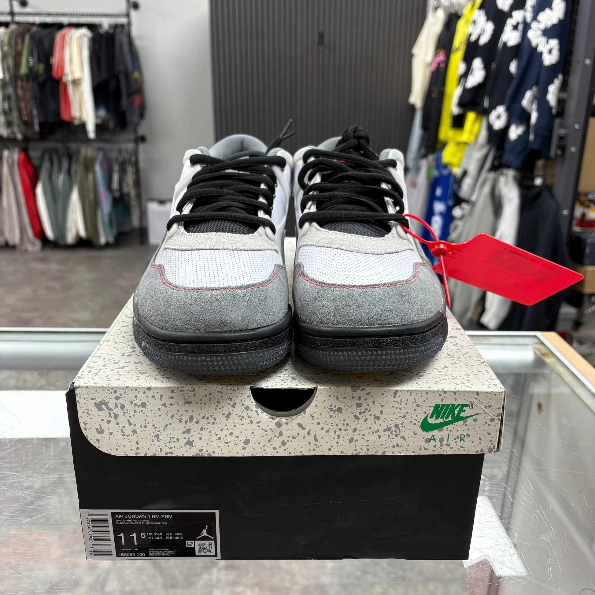 Jordan 4 RM Premium White Black Smoke Grey Fire Red