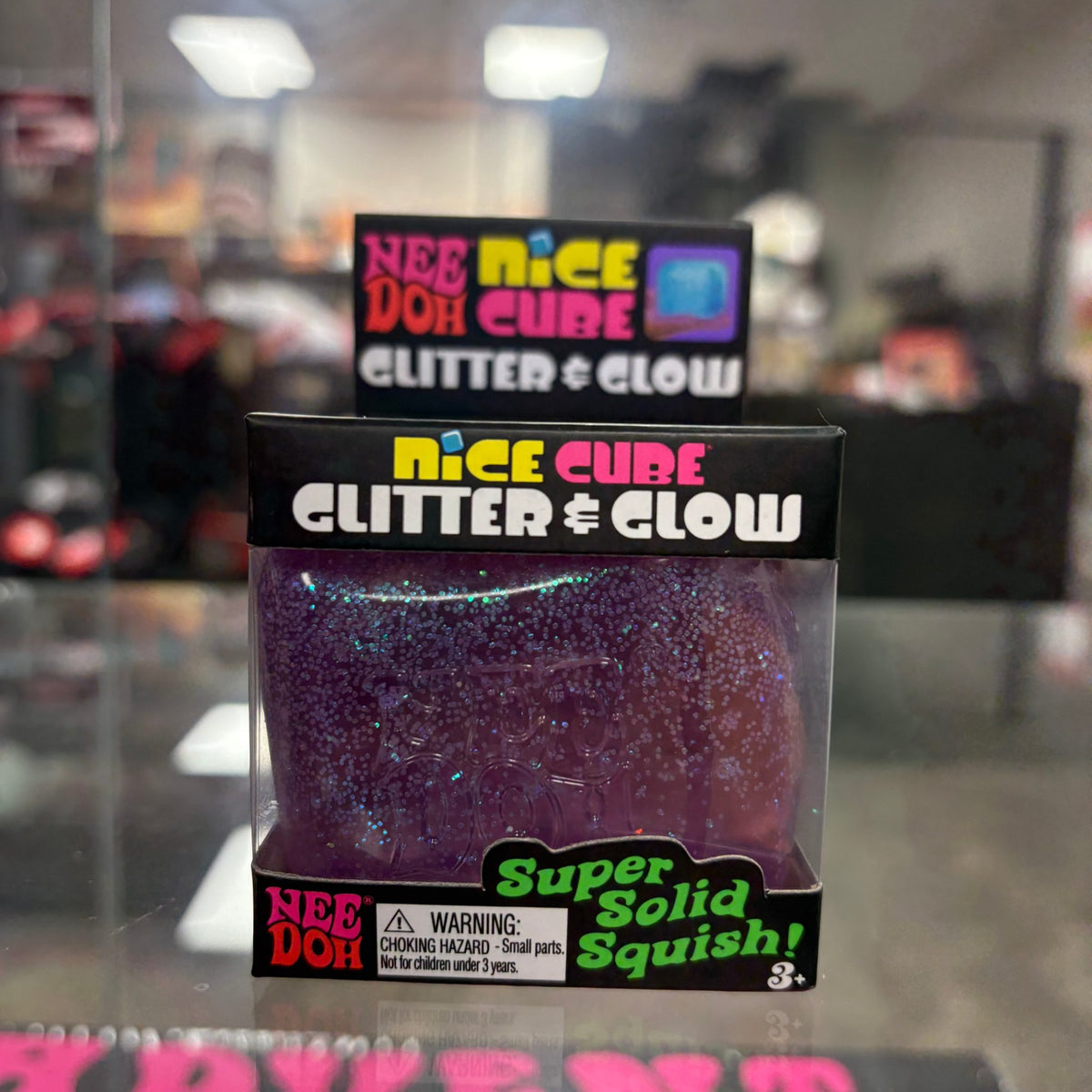 NeeDoh Nice Cube Glitter and Glow Squishy Fidget Toy Purple