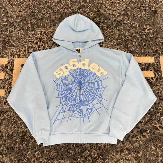 Sp5der OG Web Zip Up Hoodie (SS26) Sky Blue