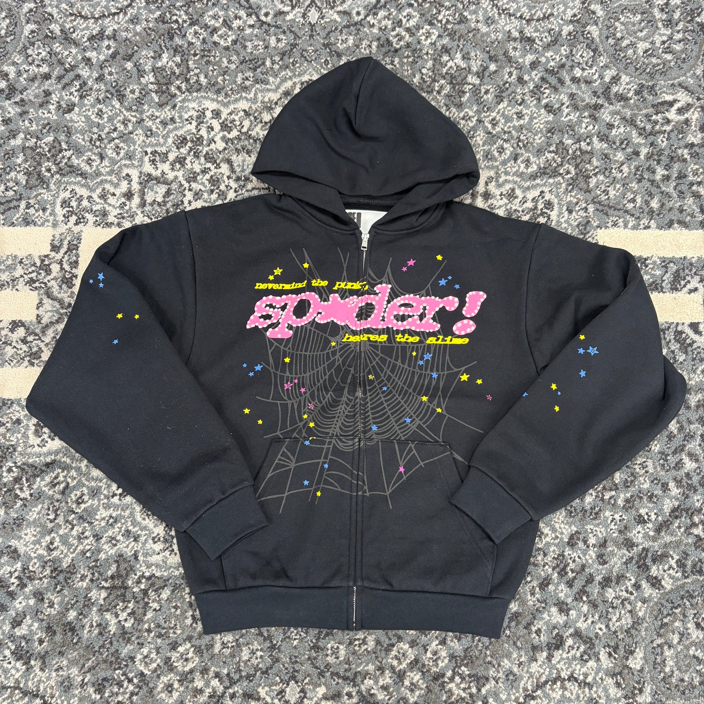 Sp5der Punk V2 Zip Up Hoodie Black