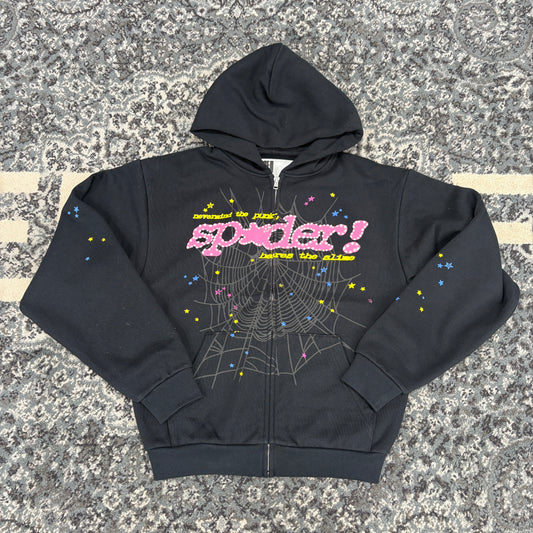 Sp5der Punk V2 Zip Up Hoodie Black