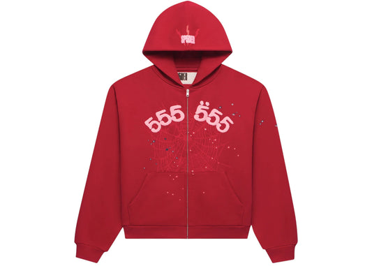Sp5der Angel Number Zip Hoodie Merlot