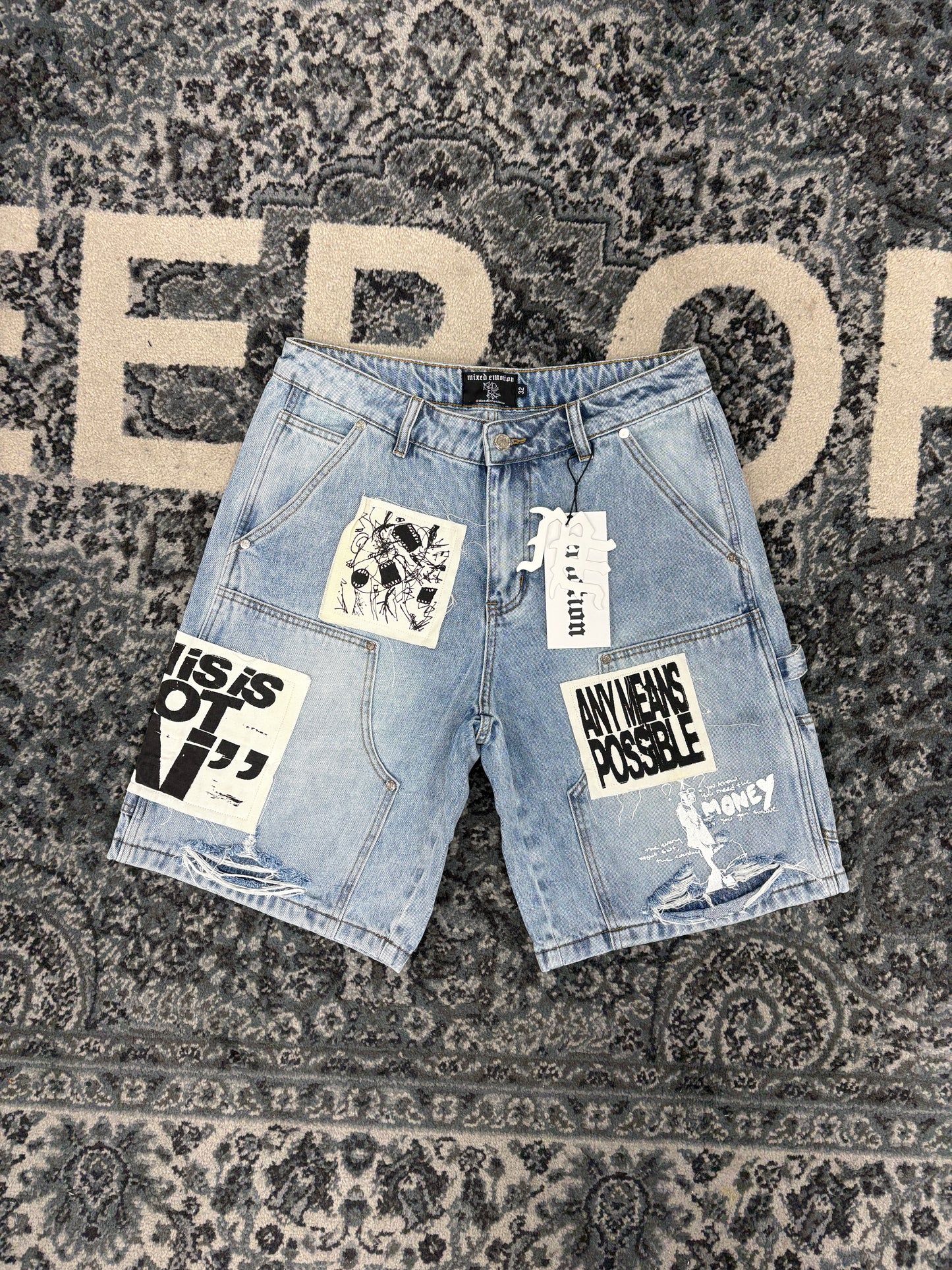 Mixed Emotions AI Denim Shorts Blue